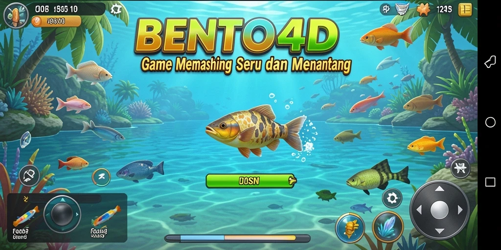 Tampilan gameplay BENTO4D yang penuh warna dan menarik saat memancing.