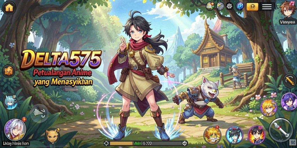 Screenshot gameplay DELTA575 menampilkan karakter anime yang beraksi.