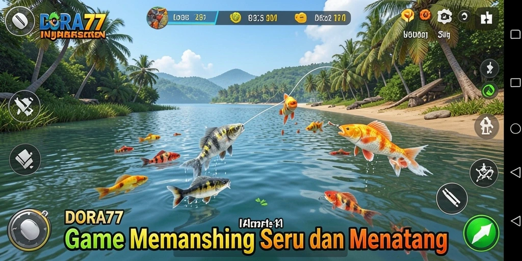 Gameplay DORA77 menampilkan keseruan memancing di lokasi eksotis.