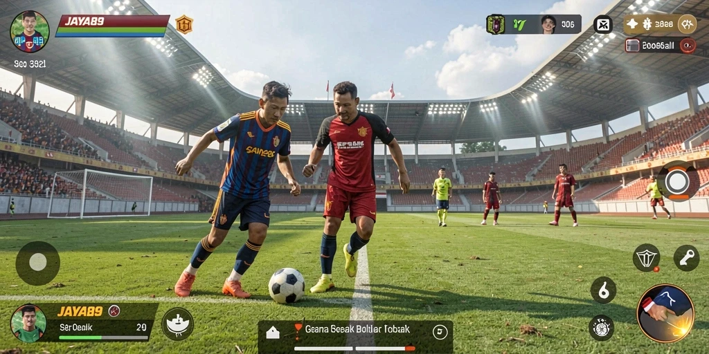 Gameplay seru JAYA89 di lapangan sepak bola.