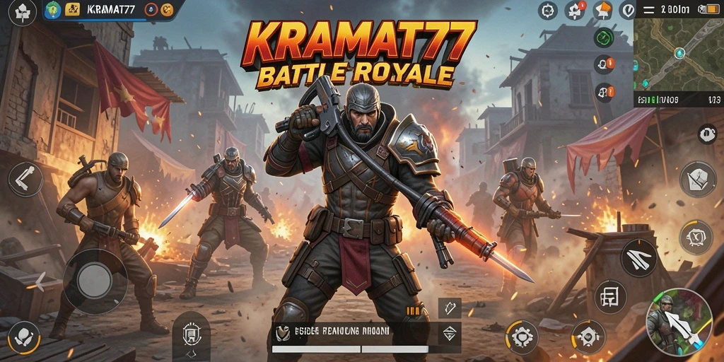 Screenshot KRAMAT77 menampilkan intense gameplay Battle Royale.
