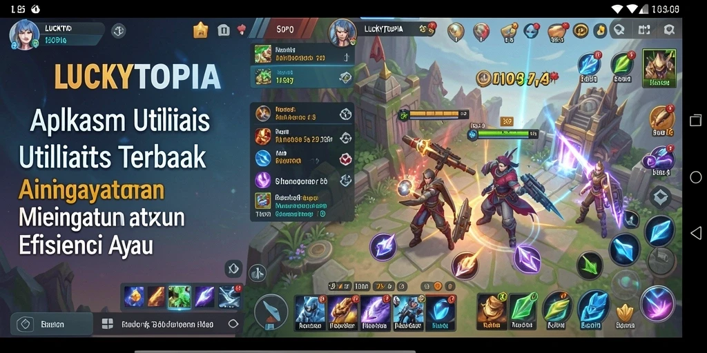 Tampilan antarmuka utama LUCKYTOPIA dengan fitur utility yang bermanfaat.