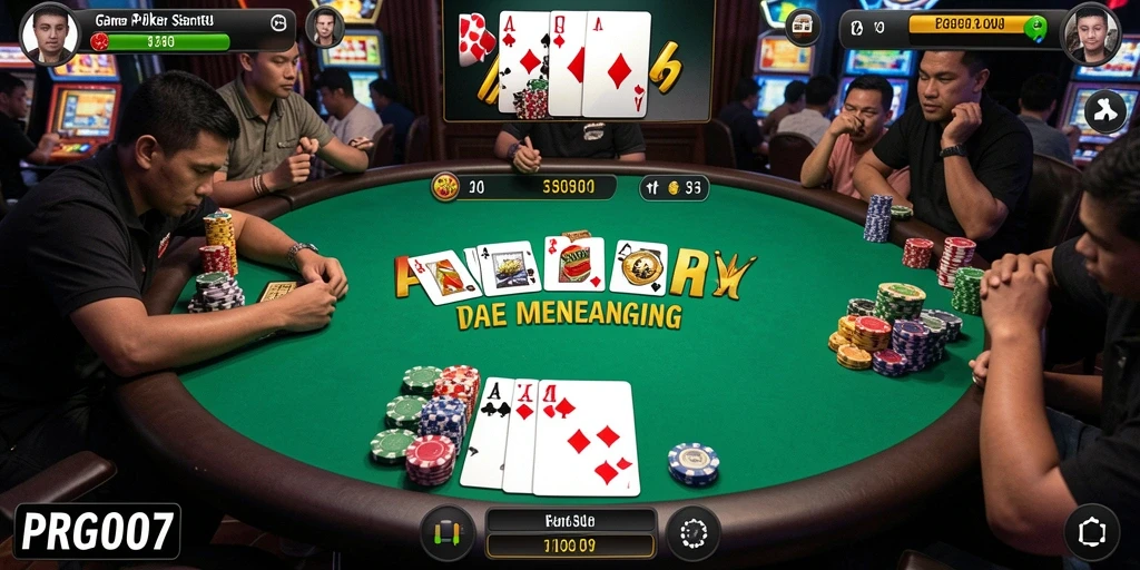 Screenshot gameplay PRG007 yang menunjukkan suasana Poker yang mendebarkan.
