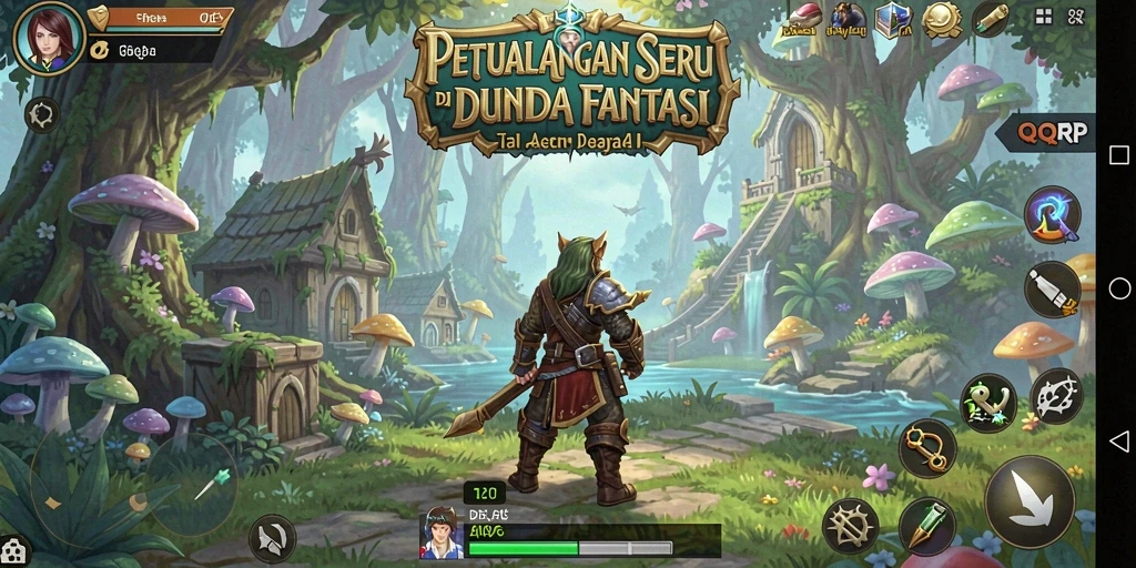 Screenshot utama QQRP menampilkan pemain yang menjelajahi dunia petualangan yang menakjubkan.