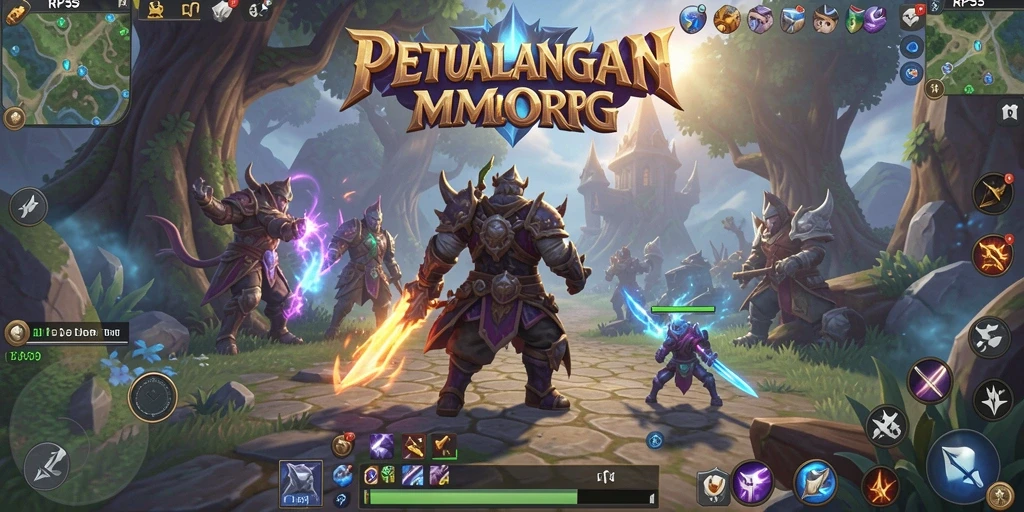 Tampilan gameplay RP55 menunjukkan pertarungan seru dalam dunia MMORPG yang luas.