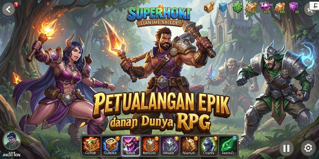 Screenshot gameplay SUPERHOKI dengan aksi pertempuran yang seru.