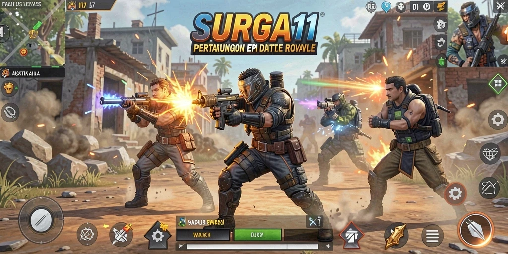 Gameplay SURGA11 yang intens dan mendebarkan di arena Battle Royale.