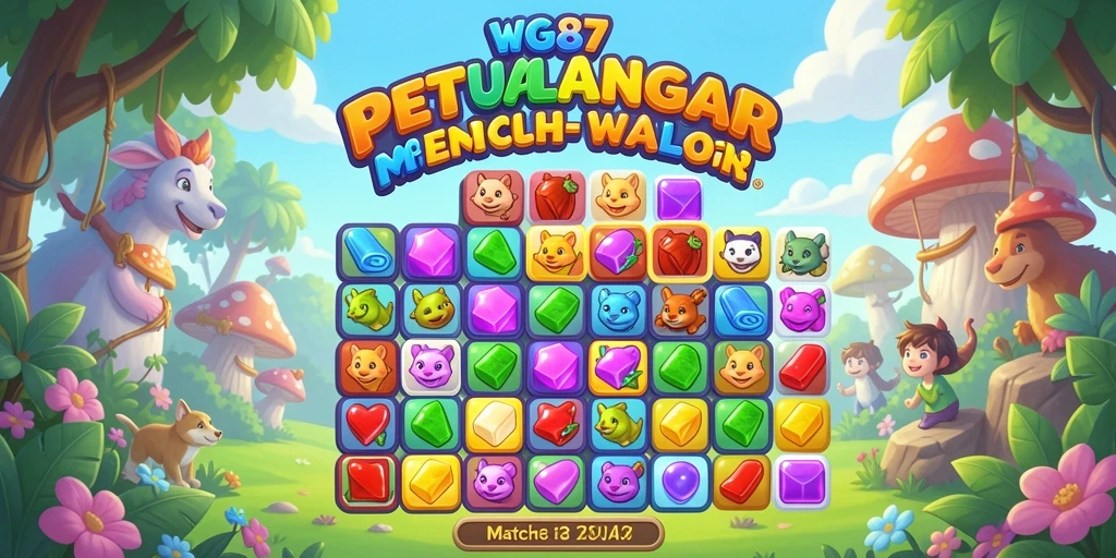 Tampilan gameplay WG87 yang penuh warna dalam petualangan Match-3.